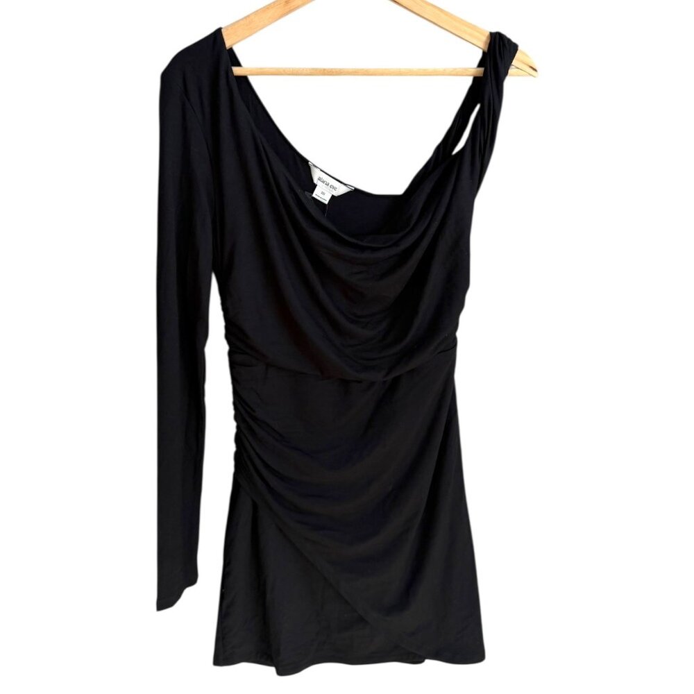 Alana Eve Chole One Shoulder Drapey Mini Cocktail Dress Black M‎ Clubbing Sultry